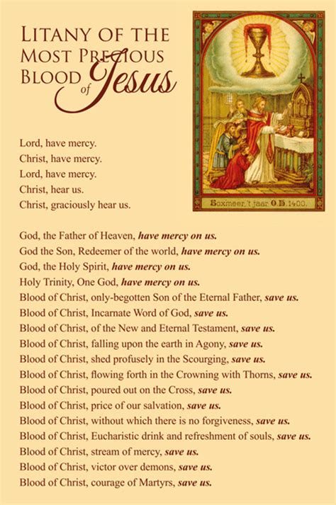 Litany of the Precious Blood Prayer Card