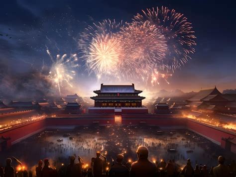 Premium AI Image | Chinese New Year festival and Fireworks over the Forbidden City in Beijing China