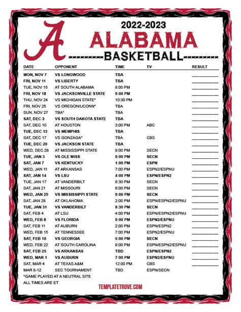 2023 Printable Alabama Softball Schedule - Printable Word Searches