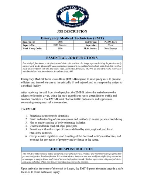 Fillable Online EMT Job Description Sample Template Fax Email Print - pdfFiller