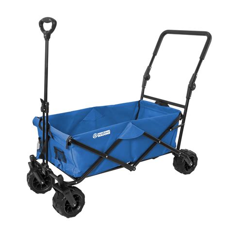 Blue Wide Wheel Wagon All-Terrain Folding Collapsible Utility Wagon with Push Bar - Portable ...