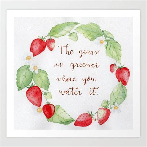 Strawberry Watercolor wreath with a positive hand lettered quote Art ...