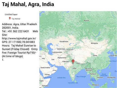 Taj Mahal Location Map