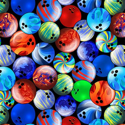 SPECIALTY FABRICS: Colorful Bowling Balls on Black: Rock N' Bowl by ...