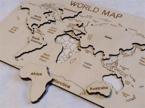 World Wooden Puzzle Map With Borders Countries Under/ World | Etsy