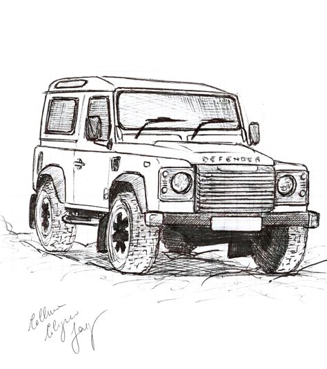 Black and White Land Rover Defender Drawing