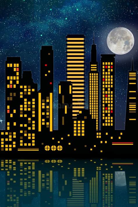 2d Desenho De Uma Cidade Noturna Ilustração Stock - Ilustração de ...