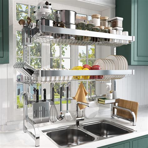 BOOSINY 3 Tier Over Sink Dish Drying Rack Stainless Steel Shelf with ...