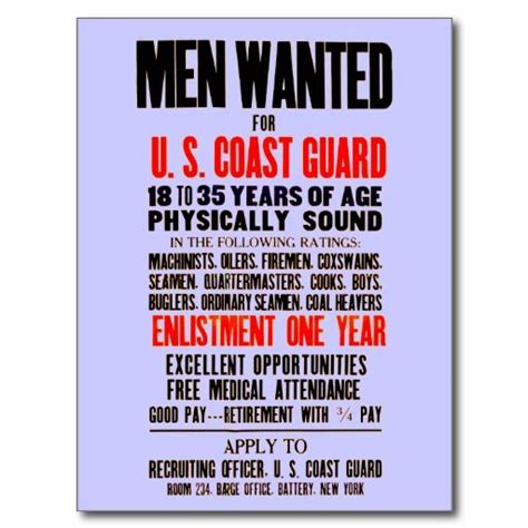 U.S. Coast Guard Men Wanted 1914 Postcard | Zazzle | Coast guard, Us ...