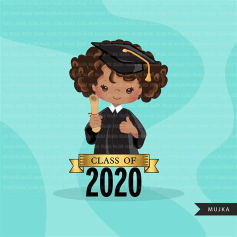 Graduation Clipart, 2022 black graduate girls with cape and scroll ...