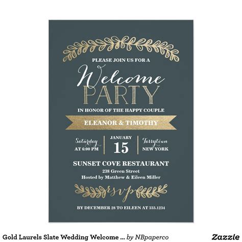 Gold Laurels Slate Wedding Welcome Party Invite | Zazzle | Engagement party invitations, Slate ...