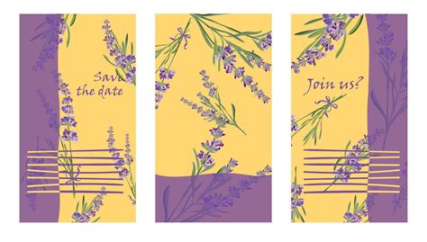 Set invitation cards with flower frame Lavender 12858767 Vector Art at ...