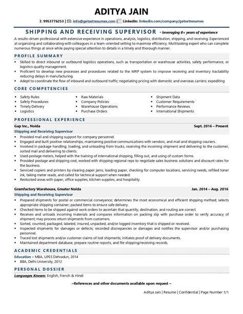 Shipping and Receiving Supervisor Resume Examples & Template (with job winning tips)