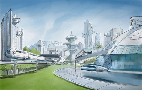 Futuristic City with Buildings and Cars