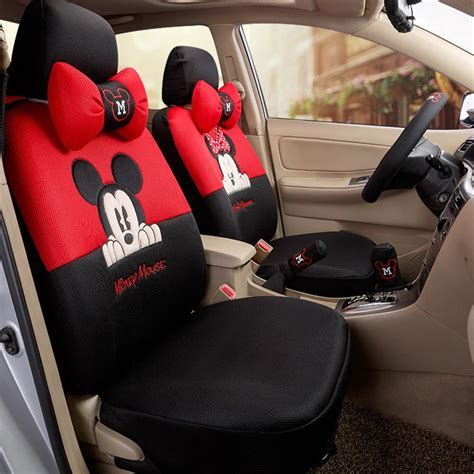 Car styling red black beige Mickey & Minnie mouse car seat covers ...