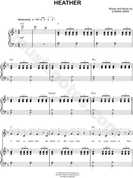 Conan Gray "Heather" Sheet Music in F Major (transposable) - Download & Print | Sheet music ...