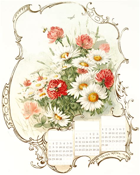 6 Floral Calendar Page Images - Shabby! - The Graphics Fairy