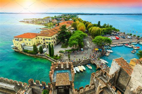 Sirmione harbor from the castle | Architecture Stock Photos ~ Creative ...