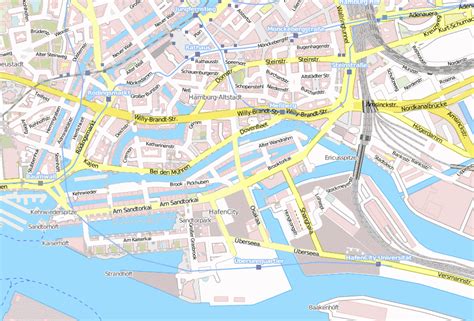 Speicherstadt-Stadtplan mit Luftbild und Hotels von Hamburg