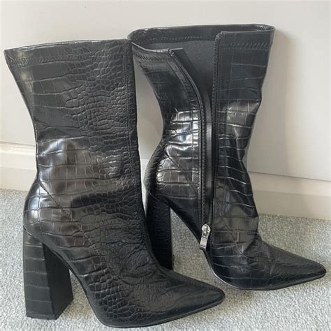 Stylish black faux snake skin boots Size uk5... - Depop