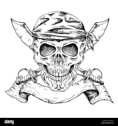 Realistic Pirate Skull Drawing