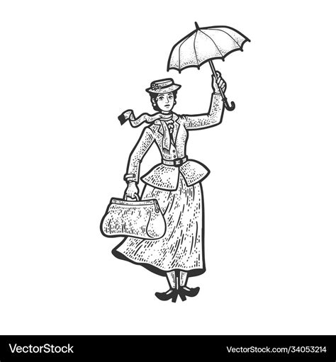 Mary poppins sketch Royalty Free Vector Image - VectorStock