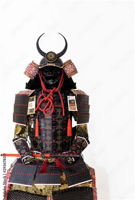 black and red samurai armor with white background Stock Photo | Adobe Stock