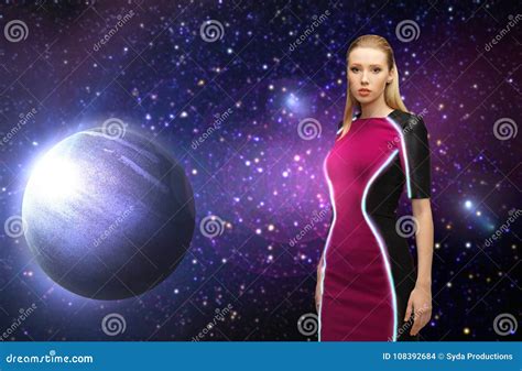 Futuristic Woman Over Planet and Stars in Space Stock Photo - Image of galaxy, cyber: 108392684