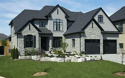 Grey Stucco And Stone Homes Exterior Colors Google On House Light With White Trim | Grey ...