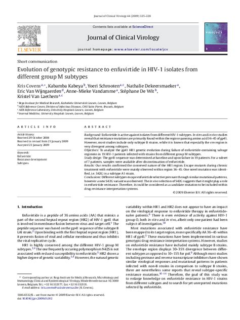 (PDF) Evolution of genotypic resistance to enfuvirtide in HIV-1 isolates from different group M ...