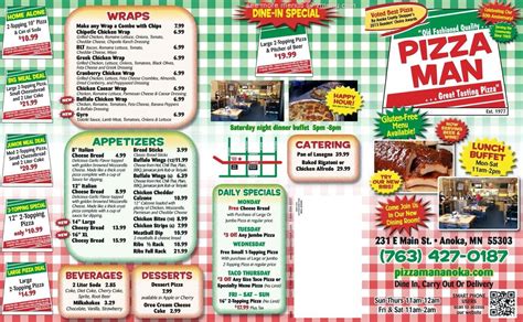 Online Menu of Pizza Man Restaurant, Anoka, Minnesota, 55303 - Zmenu