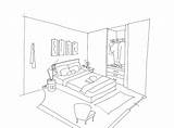 Bedroom In One Point Perspective Interior Drawing Sketch Coloring Page sketch template