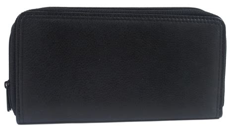 Rolfs Women Black Genuine Leather Double Zip Around Clutch Organizer Wallet | eBay