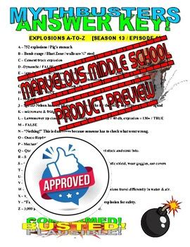 Mythbusters : Explosions A-to-Z (video worksheet / sub plans) | TpT