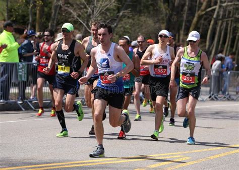 Runners Ran Up Heartbreak Hill during the Boston Marathon April 18, 2016 in Boston. Editorial ...