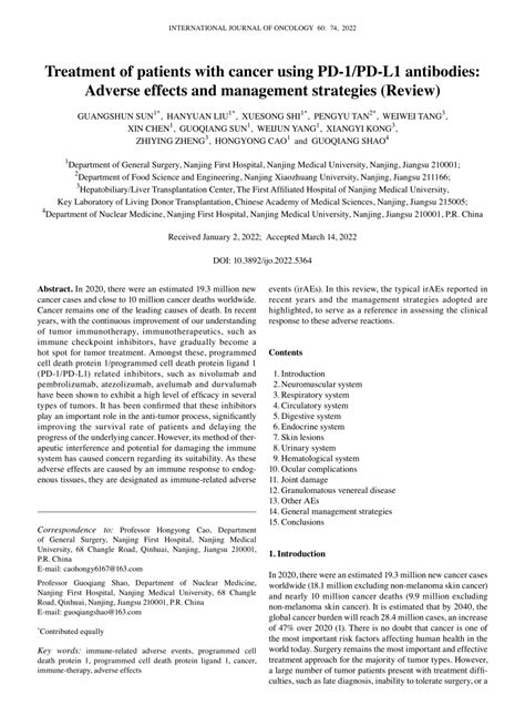 (PDF) Treatment of patients with cancer using PD‑1/PD‑L1 antibodies ...