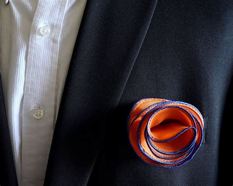 Orange Pocket Square With Blue Edge Border Wedding Hankerchief Custom Pocket Round Groomsman ...