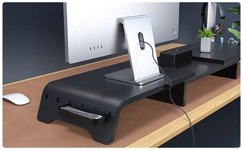 FENGE Dual Monitor Stand - 3 Shelf Adjustable Length and Angle, 42.1'' Desk Organizer with ...