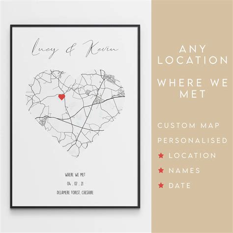 Where We Met Map Print Custom Wife Girlfriend Gift By MONOSCAPE