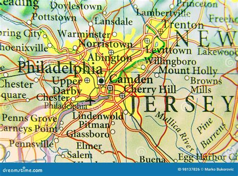 Geographic Map of US City Philadelphia and Other Important Cities Stock ...