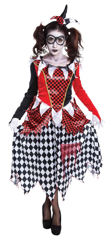 Scary Harlequin Ladies Fancy Dress Halloween Horror Joker Womens Adults ...