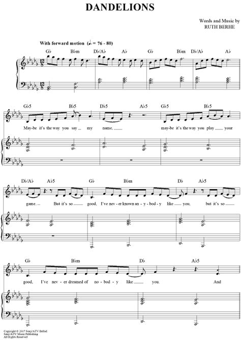 Dandelions" Sheet Music by Ruth B. for Piano/Vocal/Chords - Sheet Music Now