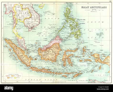 MALAY ARCHIPELAGO Indonesia Philippines Malaya Indochina British Dutch, 1909 map Stock Photo - Alamy