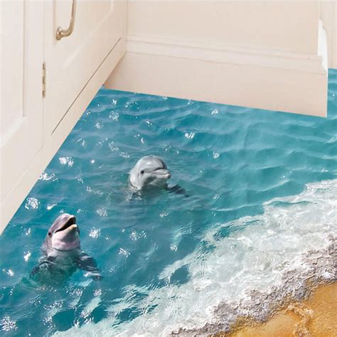 3D Blue Sea Floor Sticker Wall Decal Waterproof Removable Beach Mural Decals for Home Decoration ...