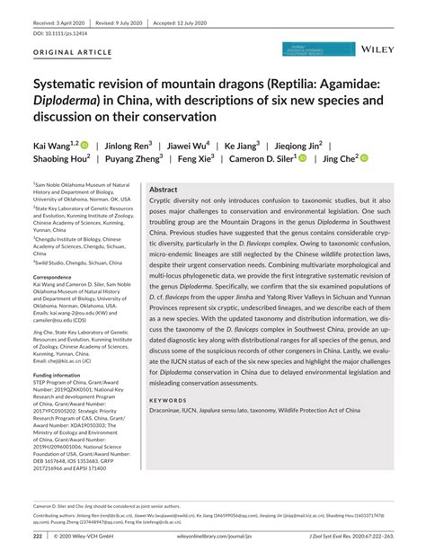 (PDF) Systematic revision of mountain dragons (Reptilia: Agamidae: Diploderma ) in China, with ...