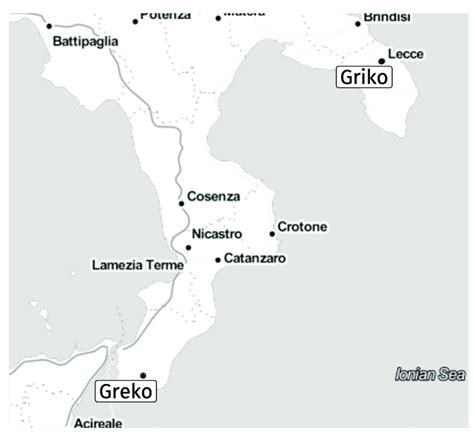 Map indicating the approximate location of the speech areas of Greko... | Download Scientific ...