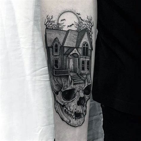 60 Scary Haunted House Tattoo Designs for Men