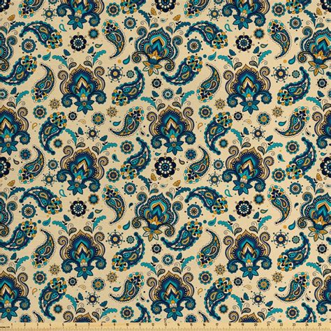 Paisley Fabric by The Yard, Colorful Vintage Floral Design Pattern with Oriental Paisley Retro ...