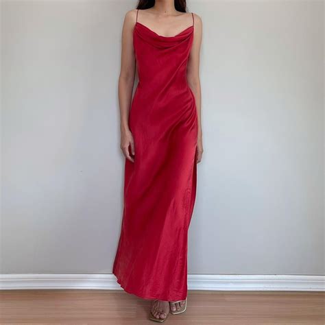 vintage victoria's secret red silk gown size M fits... - Depop