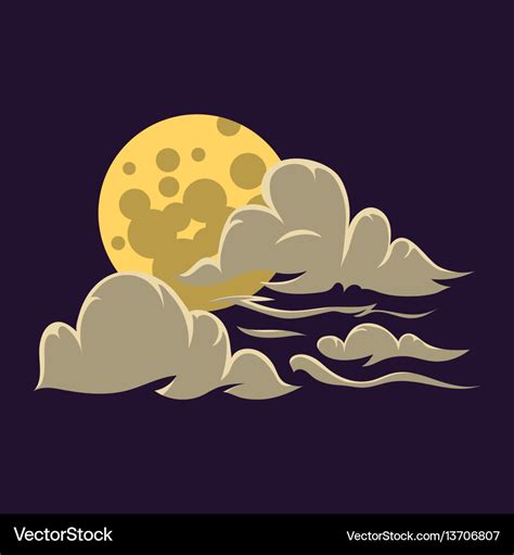 Cartoon Full Moon With Clouds